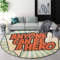 RUGSMAT Quote Modern Machine Washable Round Bath Mat,Pop Art Style Speech Bubble Messaging Anyone Can Be A Hero Non-Slip Soft Floor Mat Home Decor,Diameter-51 Inch Burnt Sienna Beige and Pale Blue