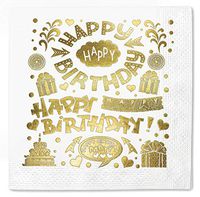 Happy Birthday Party 50 Pack Napkins Gold Foil Cocktail disposable paper