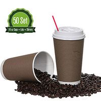 Safeware [16oz] 50 Set Quality Paper Coffee Cups with Lids. Insulated Double Wall, No Drip Roll Up Rims, Easy to Grip Ripple Design. Perfect Disposable To-Go Hot Cups for Travel, Driving, Home.