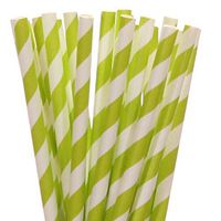 Biodegradable Paper Straws Lime Green Striped (50)
