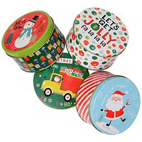 Christmas Gift Tins, Small Box for Gift Card, Cookies or Candy (Set of 4) (Holiday Fun, Round 4.2" x 2.4" High)