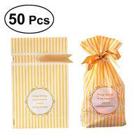 50PCS Plastic Flat Cello Treat Bags Bakery Candy Packaging Bags Food Drawstring Bags with Ribbons - Yellow