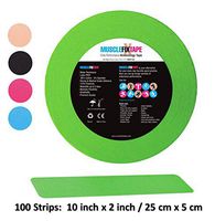 Green Kinesiology Tape Precut Roll - Bulk Jumbo Clinical Size Recovery Sports Athletic Injury Therapeutic Support PRO Physio Therapy (100 Strips: 10 in x 2 in / 25cm x 5cm) kt rocktape Rock-Tape Rock