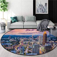 RUGSMAT Modern Small Round Rug Carpet,Atlanta City Skyline at Sunset with Hazy Syk Georgia Town American View Door Mat Indoors Bathroom Mats Non Slip,Diameter-51 Inch Baby Pink Blue Silver