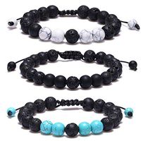 BOMAIL 8mm Lava Rock Aromatherapy Anxiety Essential Oil Diffuser Bracelet Braided Rope Natural Stone Yoga Beads Bracelet for Men Women