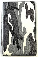 Eclipse Silver Frame Camouflage Design Crushproof Leather Wrapped Metal Cigarette Case, 100s, 3101L14C-1 (Black)