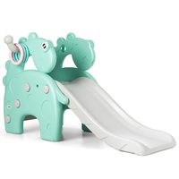 Baby Joy 4-in-1 Slide for Kids, Indoor Outdoor Freestanding Slide with Basketball Hoop and Ring Toss Game, Multifunctional Climb Household Toddler Play Slide w/ Music & Lights Box (Green)