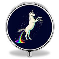 Unicornios Pill Case, Round Stainless Drug Organizer Container Medicine Cover for Pocket Daily&Weekly