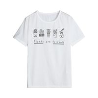 WM & MW Summer Womens Tee Short Sleeve Plants are Friends Letter Printed Casual Tops Culture T Shirt (L, White)