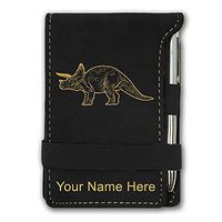 Mini Notepad, Triceratops Dinosaur, Personalized Engraving Included (Black)