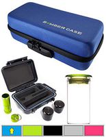 BOMBER CASE - Pax 2 & 3 Deluxe 6 Piece Kit with Large Locking Odor Proof Storage Case & Mini Smell Proof Carry Case, Glass Herb Jar, Bumper End Caps, Aluminum Material Bottle, Lockable Zipper - Blue