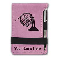 Mini Notepad, French Horn, Personalized Engraving Included (Pink)