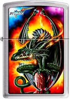 Green Dragon & Flames by Mazzi Chrome Zippo Lighter