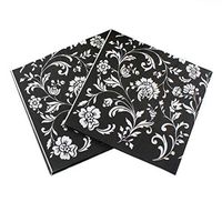SUSHAFEN 20Pcs/Pack Flower Napkins Black Disposable Paper Napkins for Restaurant Coffee Shop Tableware Tissue Decoupage Decoration Kids Birthday Wedding Party Table Decor