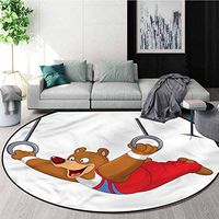 RUGSMAT Olympics Modern Washable Round Bath Mat,Male Gymnast Bear Rings Circular Area Rugs for Kids Bedroom Round-51