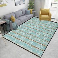 YucouHome Nautical Humorous Area Rug Kitchen, Marine Elements Drawn on Old Wood Surface Helm Anchor Ornamental Print, Durable Carpet Area Rug - Living Dinning Room Bedroom Rugs and Carpets(4'x 6')