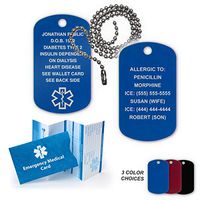 Medical Alert ID Dog Tag Anodized Aluminum w. 27" Chain. Incl. 18 Lines of Engr. - Blue