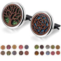 2 Packs Wooden Car Diffuser Vent Clips, Aromatherapy Essential Oil Car Diffuser Locket Clip with 10 Shiny Pads and 10 Washable Felt Pads(Tree and Flower)