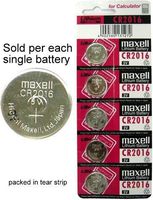 Maxell CR2016 3 Volt Coin Lithium Cell&comma; On Tear Strip(Pack of 5)
