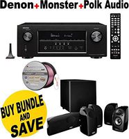 Denon AVR-S910W 7.2 Full 4K Ultra HD Channel Receiver With Bluetooth/HDCP2.2 + Polk Audio 5.1 TL1600 Speaker System + Monster - Platinum XP Clear Jacket MKIII 50' Compact Speaker Cable - Clear/Copper Bundle