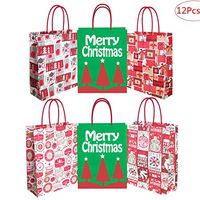 12Pcs Christmas Kraft Gift Bags - Christmas Print Paper Bags Xmas Gift Bags for Christmas Day New Year’s Decoration, Christmas Gift wrapping, Christmas Gift Decoration, Party Favors, Holiday Gift Give