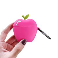 TOUBN Airpods Charging Case, Teens Girls Cute Sweet Apple Fruit Design Soft Silicone Full Body Protective Skin Cover for Airpods 1 & 2, Airpods Accessories with Hook (Rose Apple)