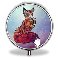 Compact 3 Compartment Medicine Case, IMLONE Customized Fox Pill Organizer Metal Pill Box Pill Container for Purse, Travelling and Daily Needs