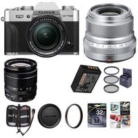 Fujifilm X-T30 Mirrorless Camera with XF 18-55mm f/2.8-4 R LM OIS Lens and XF 23mm (35mm) F/2R WR Lens, Silver - Bundle with 32GB SDHC Card, 58mm Filter Kit, 43mm UV Filter, Software Pack and More