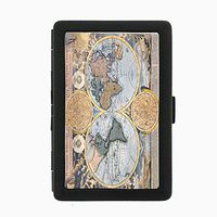 Perfection In Style Black Color Metal Cigarette Case Vintage World Maps Design 015
