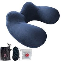 FMAB Inflatable Pillow for Head and Neck, Washable Portable Air Travel Set with Ear Plugs, Eye Mask and Drawstring Bag, Larger, Blue