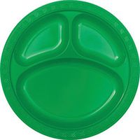 10" Green Plastic Compartment Plates, 6ct