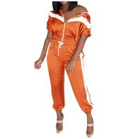 Dainzuy Womens Two Piece Tracksuit Outfits Club Outfits Sweatsuit Stripe Patchwork Skinny Pants with Zipper Orange