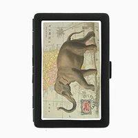 Perfection In Style Black Color Metal Cigarette Case D-003 Elephant on Map of India Vintage