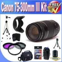Canon EF 75-300mm f/4-5.6 III Telephoto Zoom Lens for Canon SLR Cameras + 3 Piece Professional Filter Kit + Lens Hood + Deluxe SLR Case W/Strap + Professional Full Size Tripod + Lens Pouch + Accessory