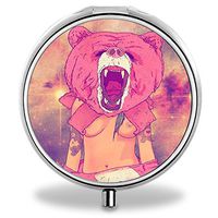 Compact 3 Compartment Medicine Case, IMLONE Customized Lady Bear Pill Organizer Metal Pill Box Pill Container for Purse, Travelling and Daily Needs