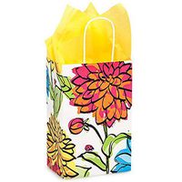 NW Vibrant Floral Paper Shopping Bags - Rose Size - 5 1/4 x 3 1/2 x 8 1/4in. - 100 Pack