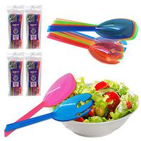 Neon Colorful Serving Spoons and Forks | 9.5” Plastic Serving Utensils, Cutlery Great for party, Disposable or reusable, Assorted Colors (48 Pieces)