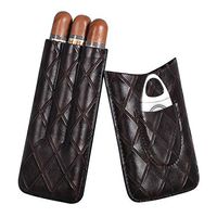 Volenx Plaid Pattern Leather Cigar Case,3-Fingers Travel Humidor Cigar Box with Cigar Cutter for Trip(Black)