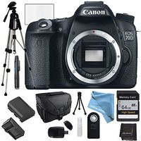 Canon EOS 70D Body Only, 64GB SDHC Class 10 Memory Card, Extra Battery, Extra Charger, Full Size Tripod, Wireless Remote, Camera Case, Lens Cleaning Pen and More