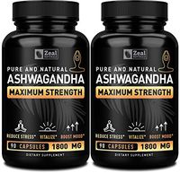 [2-Pack] Pure Organic Ashwagandha Capsules (180 Capsules | 1800mg) 100% Pure Ashwagandha Organic Capsules from Ashwagandha Powder for Anxiety Relief, Mood Boost, Stress Relief Supplement Support