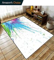 Bigdatastore Abstract Traditional Area Rug Living Room, Grunge Inspired Splashes of Various Colored Paints with a Tainted White Backdrop, Fashionable High Class Living Dinning Room(2'x 6')