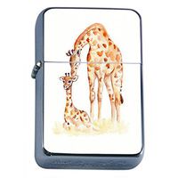 Kissing Giraffe Flip Top Oil Lighter S1 Smoking Cigarette Smoker Includes Silver Case
