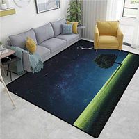Night Personalized Area Rug Hallway Runner, Abstract Natural Composition with Lonely Tree in Park Crescent Moon in Sky, Fashionable High Class Living Dinning Room(2.5'x 9') Dark Blue Green White