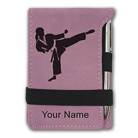 Mini Notepad, Karate Woman, Personalized Engraving Included (Pink)