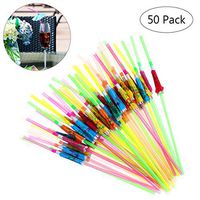 LUOEM 50pcs Fluorescent Umbrella Straws Disposable Drinking Suckers Tubularis for Bar Club DIY Drink Wedding Luau Hawaii Party Supplies (Mixed Color)