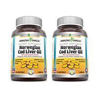 Amazing Omega Norwegian Cod Liver Oil 1000 Mg, Softgels (Lemon, 250 Softgels) (Non-GMO, Gluten Free) -Supports Heart, Joint, Brain, Bones & Immune Health (Pack of 2)