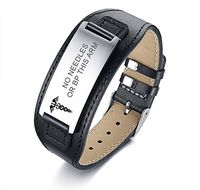 VNOX Medical Symbol NO Needles OR BP This ARM Wide Genuine Leather Stainless Steel Adjustable Bracelet Wristband