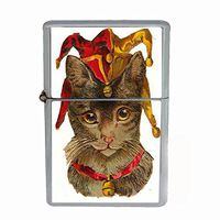 Perfection In Style Wind Proof Dual Torch Refillable Lighter Vintage Cat Design 016