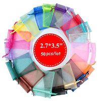 4EAELove Green Organza Bags 50Pcs 2.7 X 3.5 inches Sheer Drawstring Organza Jewelry Pouches Wedding Party Christmas Favor Candy Gift Bags