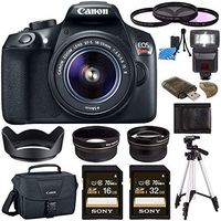 Canon EOS Rebel T6 DSLR Camera with 18-55mm Lens + Sony 16GB SDHC Card + Sony 32GB SDHC Card + 58mm Wide Angle Lens + Card Reader + Canon EOS Shoulder Bag 100ES + Tripod + Flash + Lens Hood Bundle